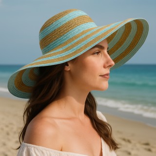 Wide Brim Hat - Straw Hat: Paper Straw Wide Brim Hat - Aqua/Gold - HT-ST1170AQGD